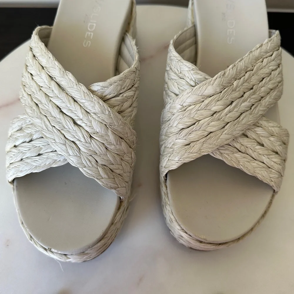 J/Slides QUIVER Bone Raffia Platform Sandals Woven Braided size 7.5